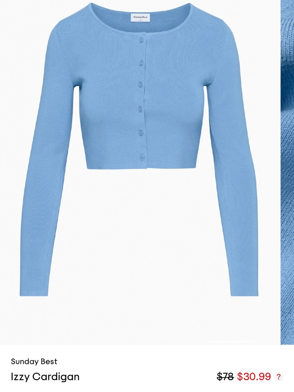 Aritzia Sky Blue Izzy Cropped Long-Sleeve Cardigan - Picture 2 of 5